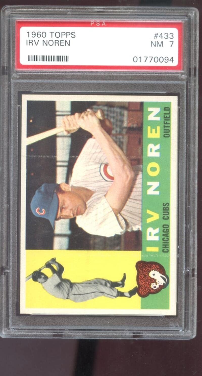 1960 Topps #433 Irv Noren PSA 7 Graded Baseball Card NM Chicago Cubs