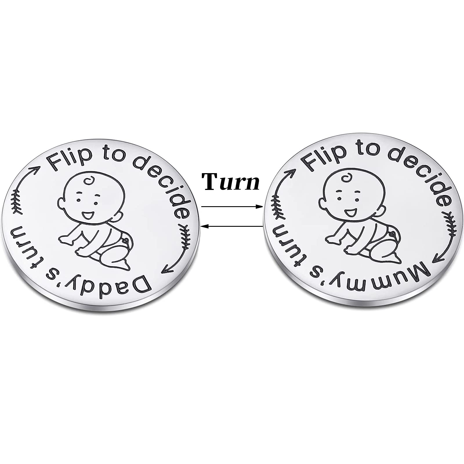 New Parent Decision Coin, Engraved Stainless Steel Interesting Flip Coin for Decision Making，Gifts for Mum Dad，Newborn Baby Gifts，Flip Coin Decision,Anniversary,Stainless Steel (Silver)