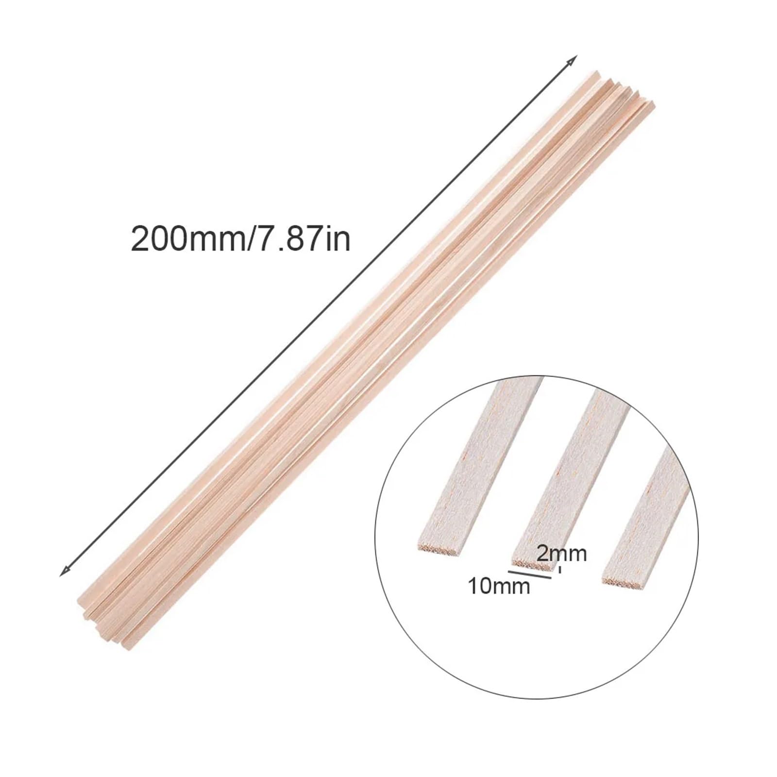 Drewniane pręty kołkowe, Zestaw różnorodnych naturalnych drewnianych patyczków w różnych rozmiarach do majsterkowania, modelarstwa i dekoracji(2x10x200mm 50pcs)