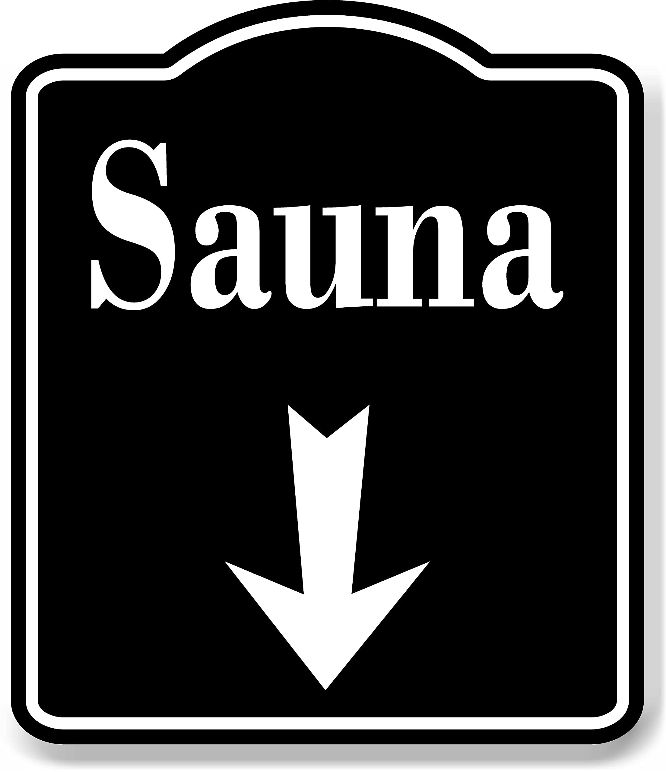 Sauna Day Spa Down Arrow BLACK Aluminum Composite Sign, 15