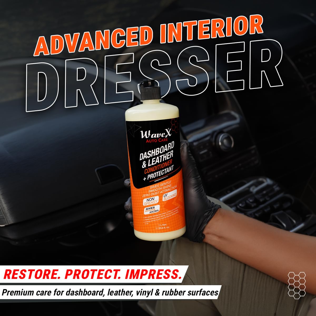 Wavex Dashboard Polish and Leather Conditioner + Protectant 350ml Car Dashboard Polish | Car Polish for Interior Plastic, Leather, Vinyl & Rubber | Dashboard Polish That Protects, Shines & Conditions