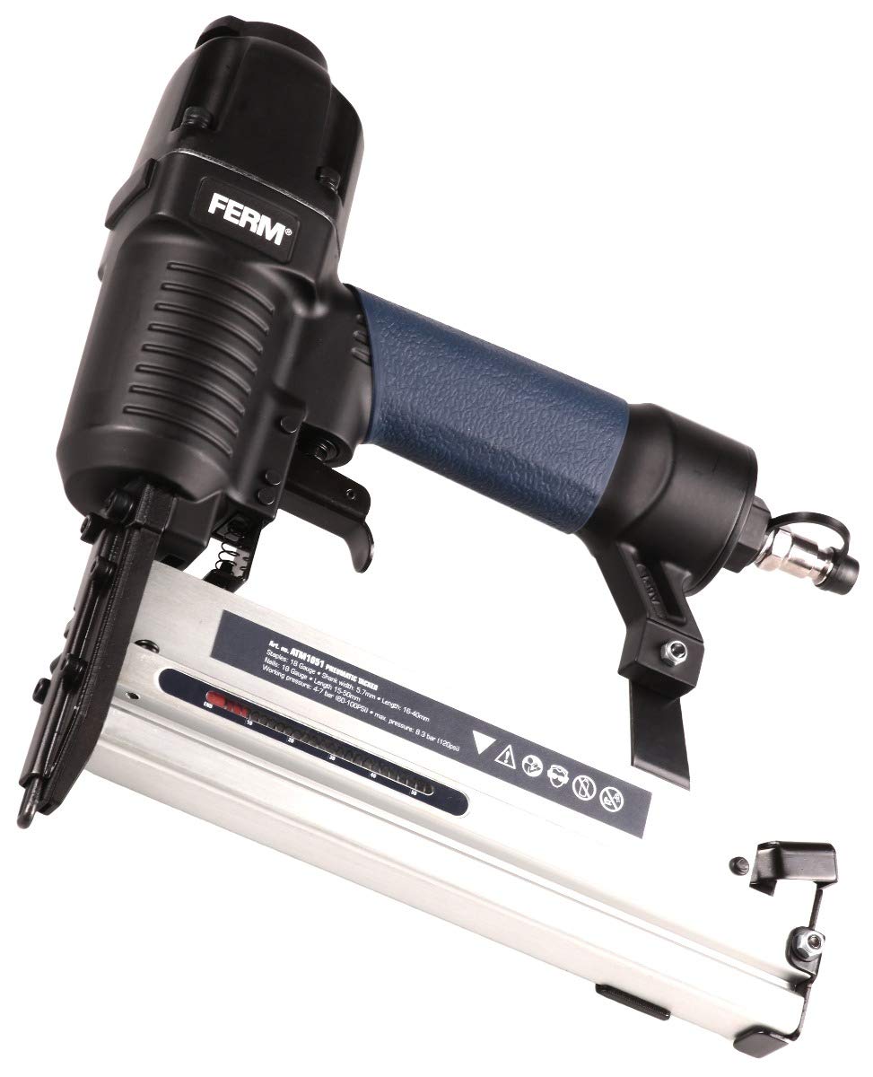 FERM Graffatrice Pneumatica – DIN e Orion – Soft Grip – Incl. 300 Chiodi e 100 Graffe