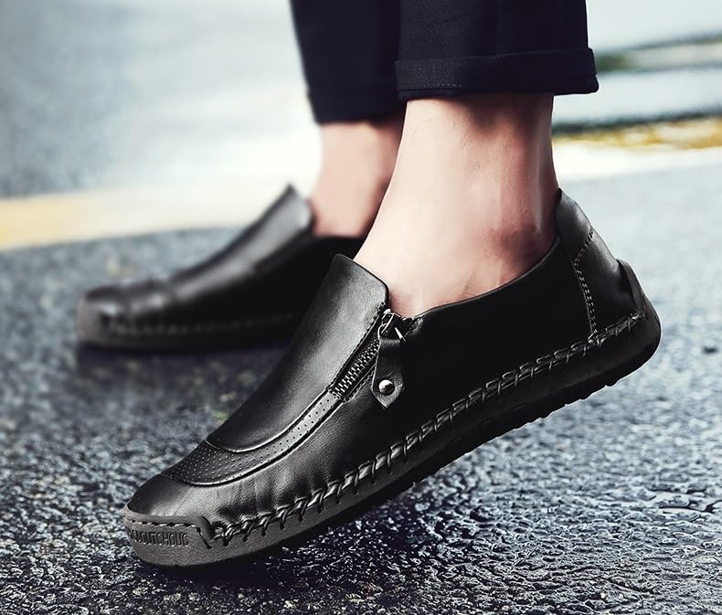 Dress Shoes for Men Lightweight Oxfords Zipper Slip On Flat Loafers Driving Shoes Vintage Walking Casual Boat Shoes4