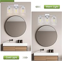 Vista 4 de Espird Chrome Bathroom Vanity Light - 3 Light Bathroom Light Fixture Square Design & UL Certification, Bath Room Lighting Fixtures Over Mirror