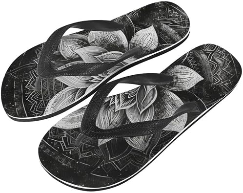 Women Tie-Dye Flip Flop Sandal, Geometry Lotus Flower Unisex Soft Slippers Beach Summer Casual Slip Bathroom Sandal