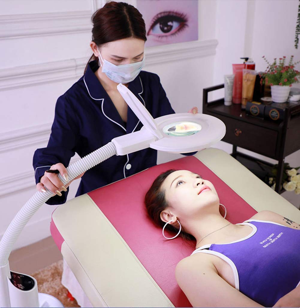 Lupa, Lupa 16X lámpara de Lupa de pie, luz de Ajuste, Ruedas Ajustables con luz de Aumento, Bandeja de Almacenamiento, para Cuidado de la Piel, Belleza, manicura de uñas, salón de Tatuajes y Uso domé