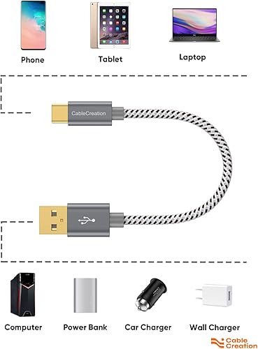 Miniatura 9 de CableCreation Paquete de 10 cables USB C cortos de 0.5 pies, cable USB A a USB C, cable USB a C, cable trenzado de carga rápida, 3A, 480 Mbps, datos