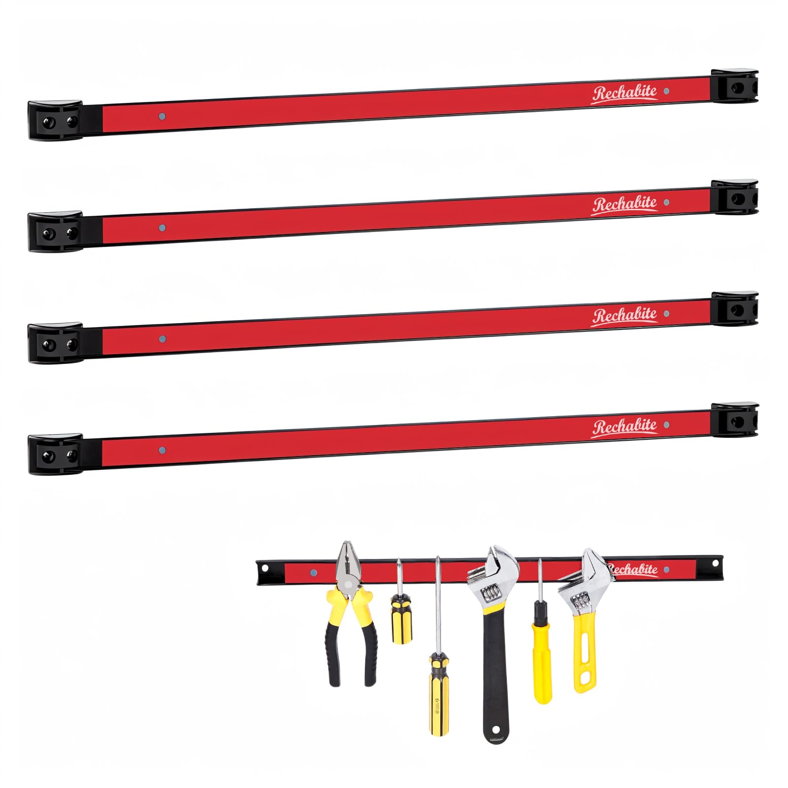 4 Pieces 24" Magnetic Tool Holder Strip, Red Magnet Bar, Metal Tool Organizer Rack for Garage Organization, Easy To Install in Workshop, Mounting Screws Included