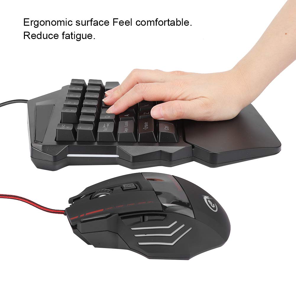 Tastiera e mouse da gioco RGB con una mano, combo USB cablata RGB Rainbow Letters retroilluminata a mano singola tastiera meccanica con supporto poggiapolsi, per Windows/per Android