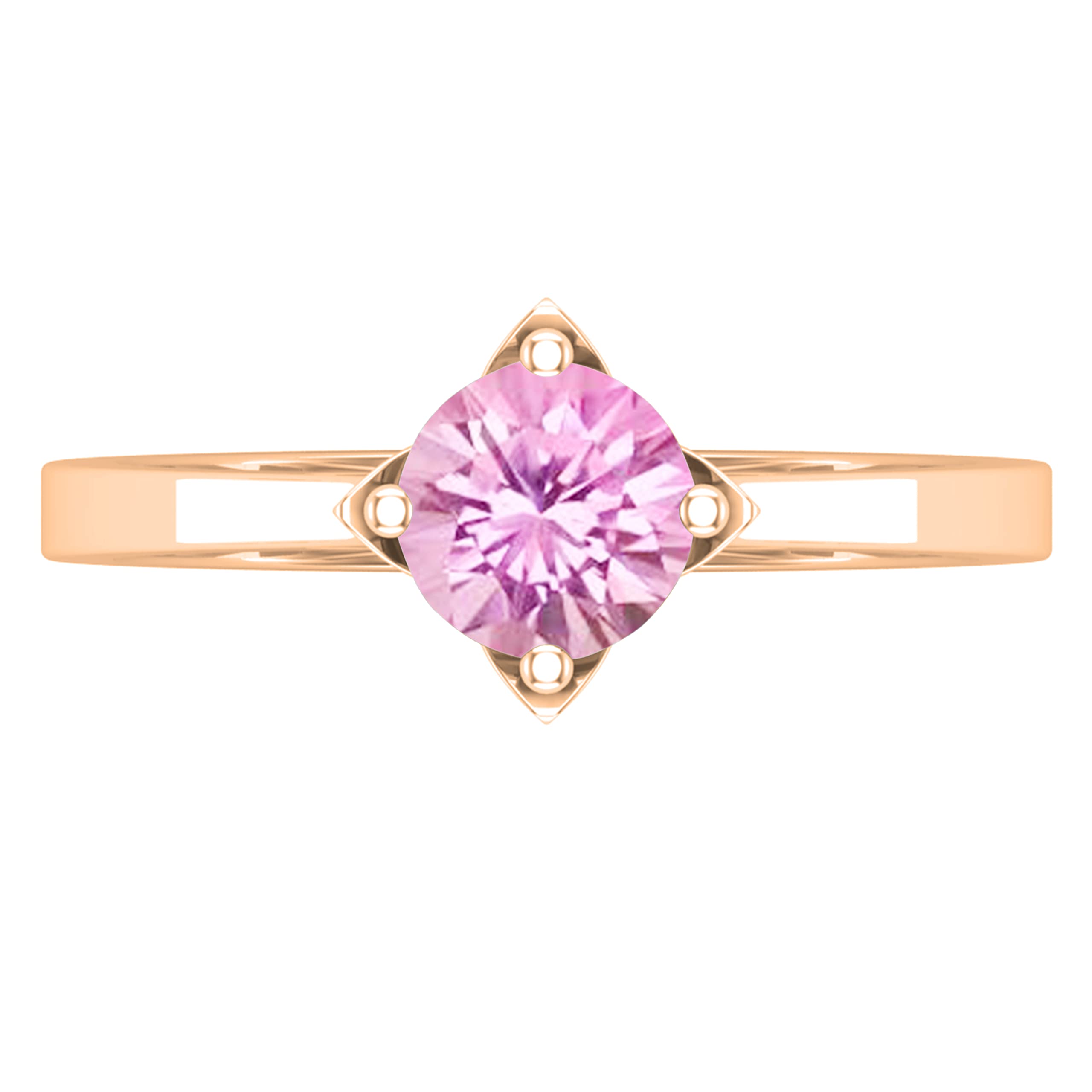Dazzlingrock Collection Anillo de compromiso solitario redondo de 6 mm creado en laboratorio para ella en oro blanco de 14 quilates, Zafiro rosa sintético Oro rosa, Zafiro rosa redondo creado