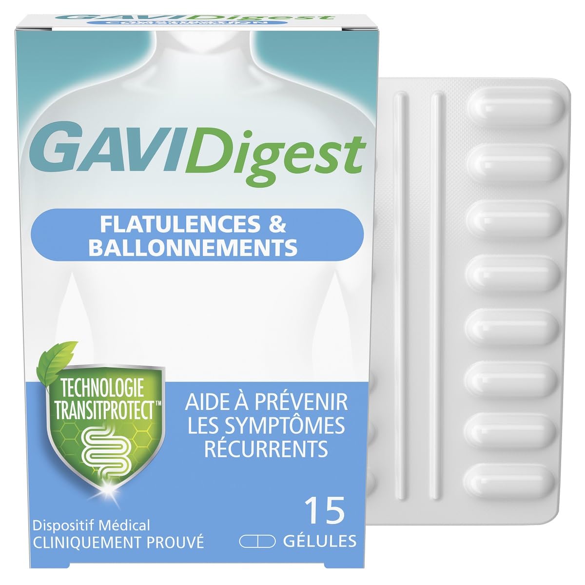 GAVIDigest Flatulences et Ballonnements, 15 gélules, sans gluten, sans lactose
