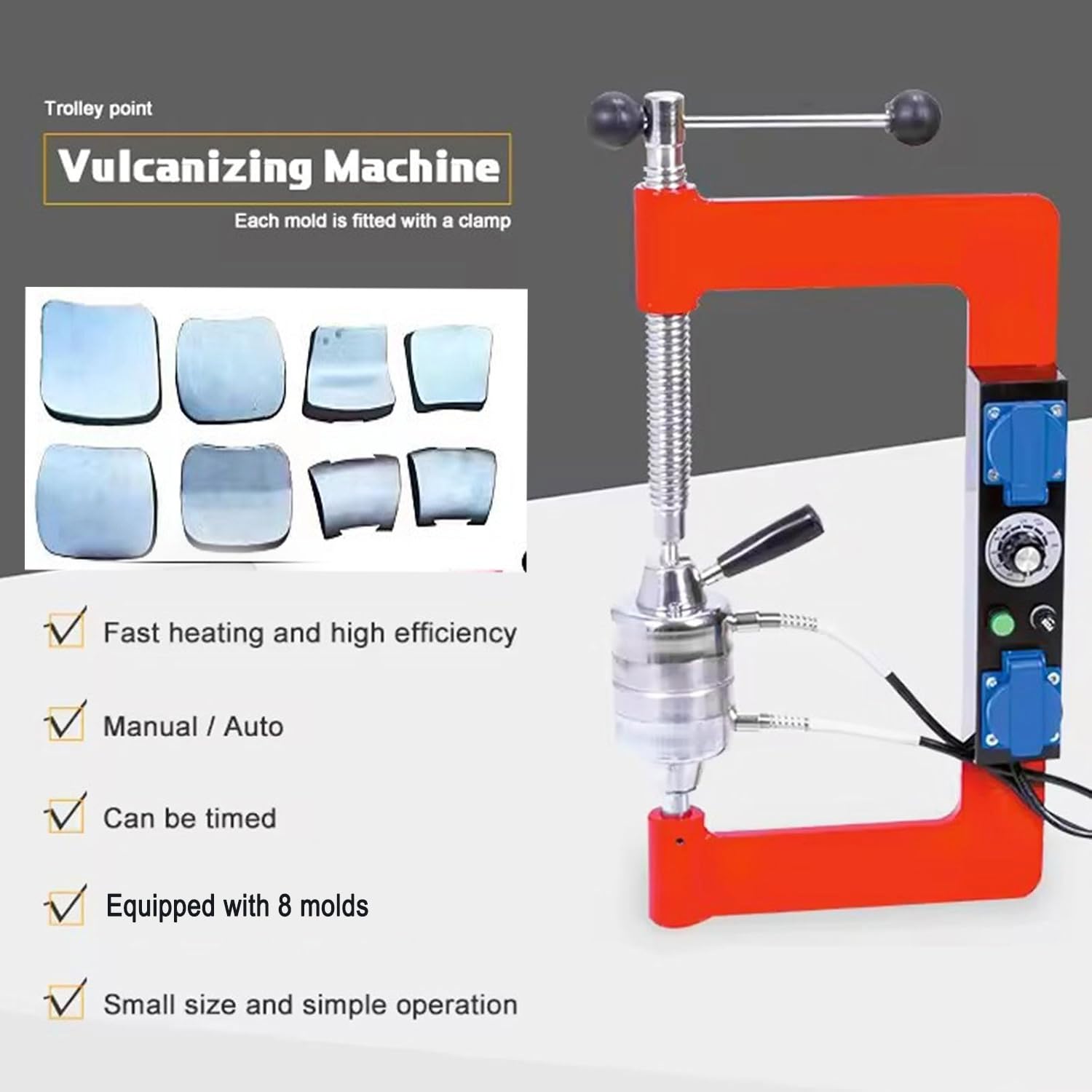 Macchina per la riparazione di pneumatici, sistema di vulcanizzazione sottovuoto automatico da 500 W con 8 stampi, kit di strumenti per la riparazione di pneumatici e riscaldamento, intervallo di