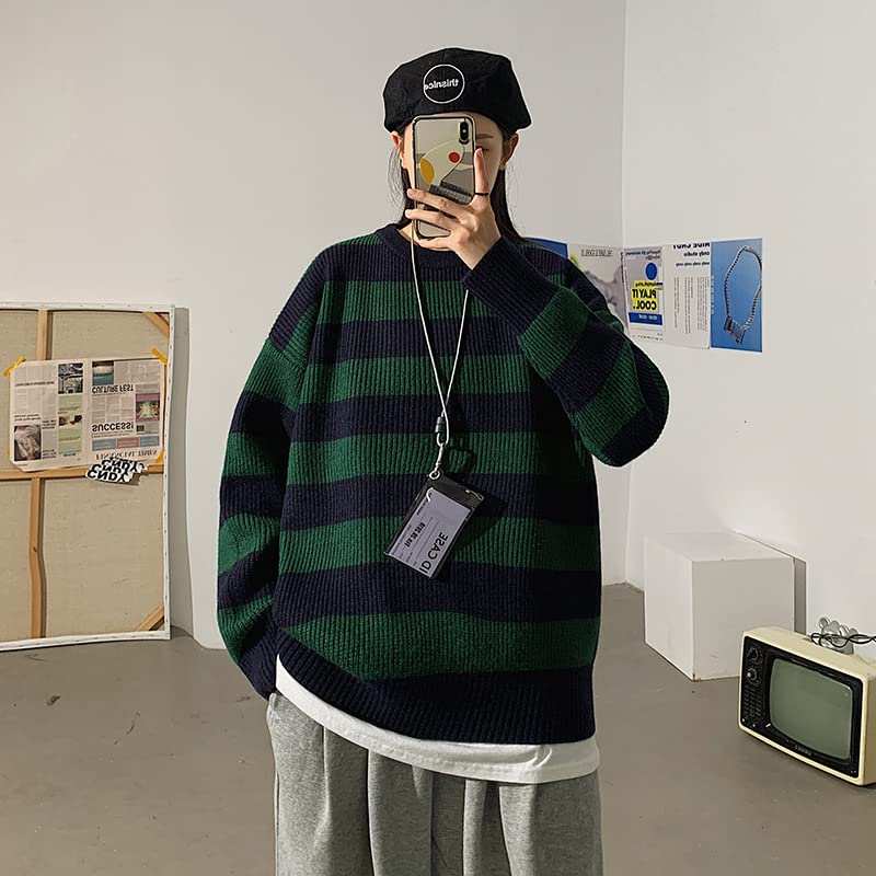 Image of Unisex Striped Sweater Gothic Pullovers Oversized Knitted Jumpers Alt Emo Sweatshirts Harajuku Streetwear Grunge Clothes