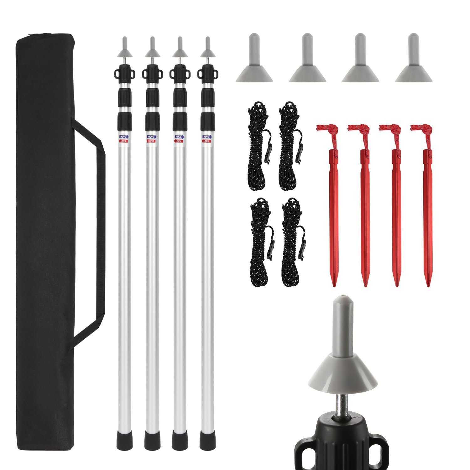 Zeltstange Teleskopstange für Zelte, Zeltstangen Aluminiumlegierung Höhenverstellbar Höhe 87–234 cm für Camping, Trekking & Outdoor, Zelt, Tarp, Sonnensegel, Plane & Wetterschutz