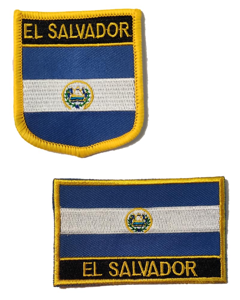 Tasmiraff 2Pcs El Salvador Flag Patch Embroidered Applique Patch for Backpacks Shoes Hat Iron On Sew On 1Pcs Rectangle and 1Pcs Shield