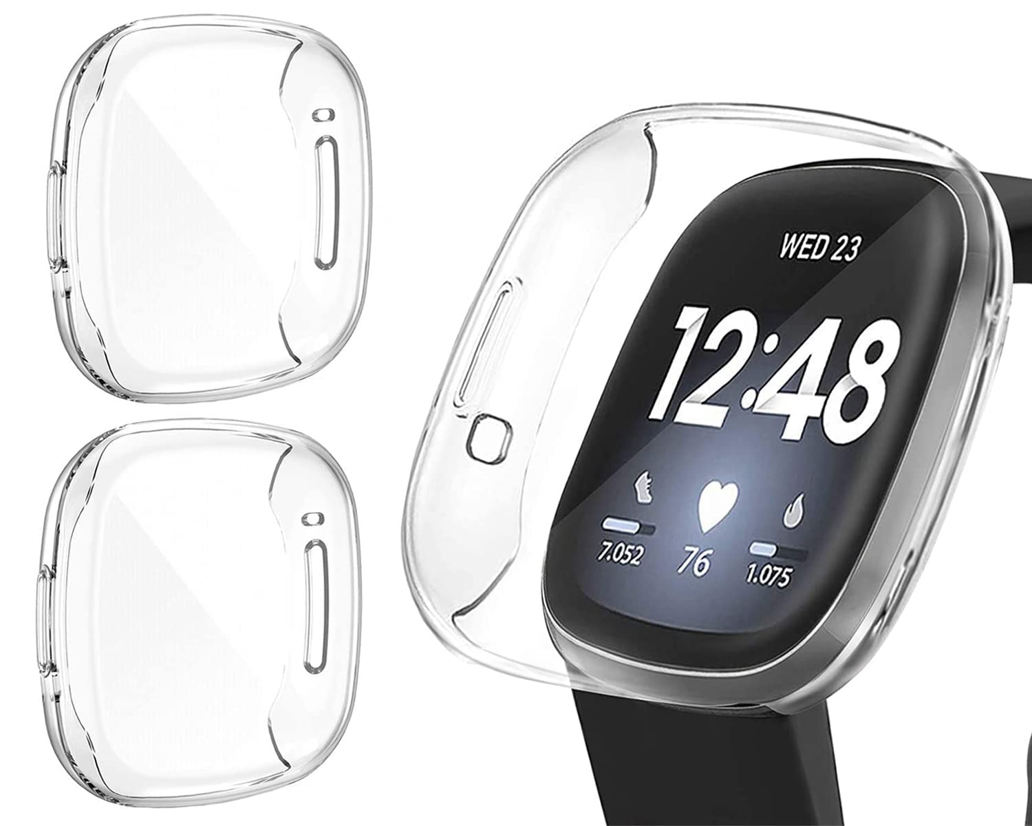 omeeScreen Protector Case Compatible with Fitbit Versa 3 & Fitbit Sense,Soft TPU Plated Bumper Full Cover Protective Case for Fitbit Sense & Fitbit Versa 3 Smartwatch (Clear+Clear)