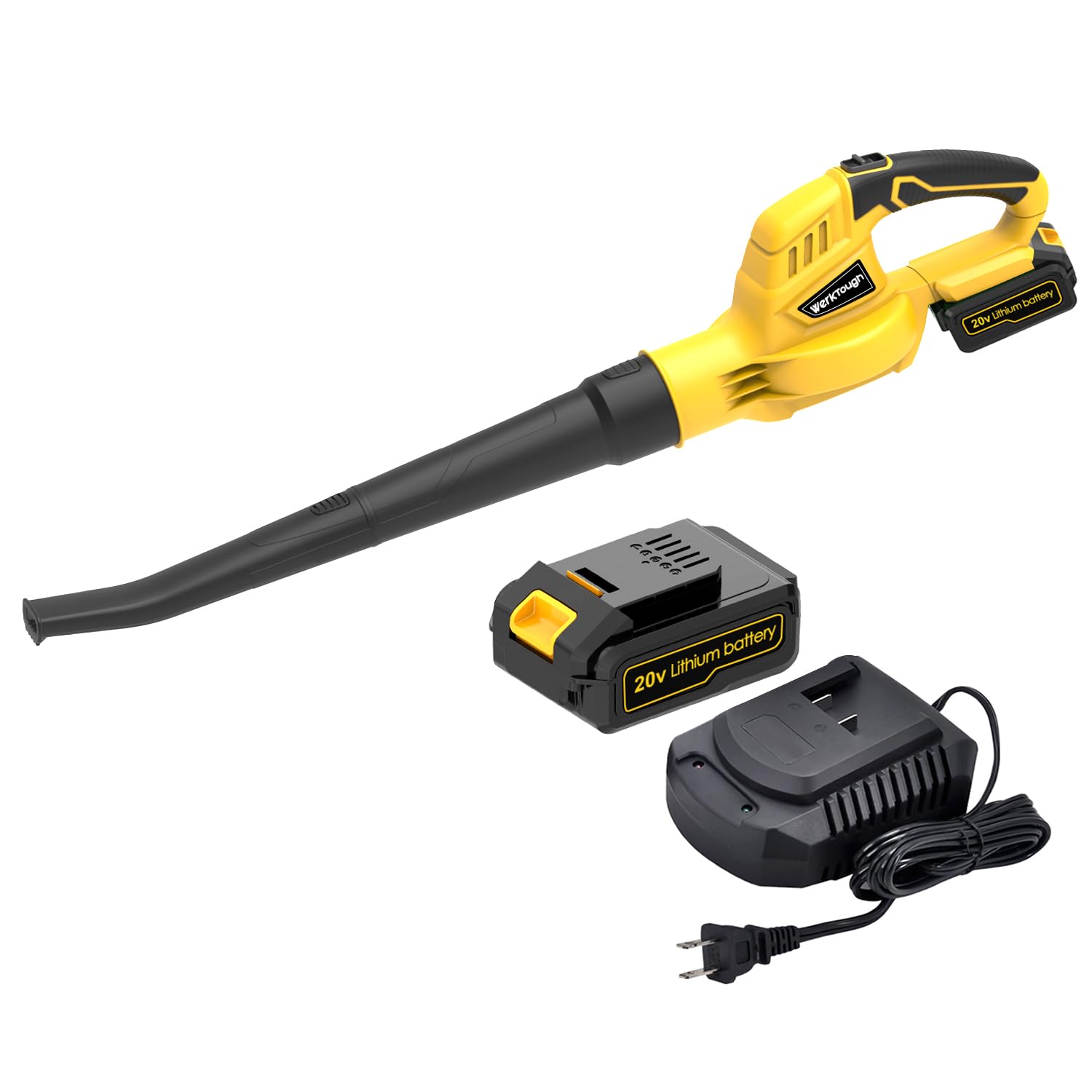 werktoughCordless Leaf Blower 20V B001 Yellow with 3.0A Battery and Fast Charger Leaf Sweeper Blower