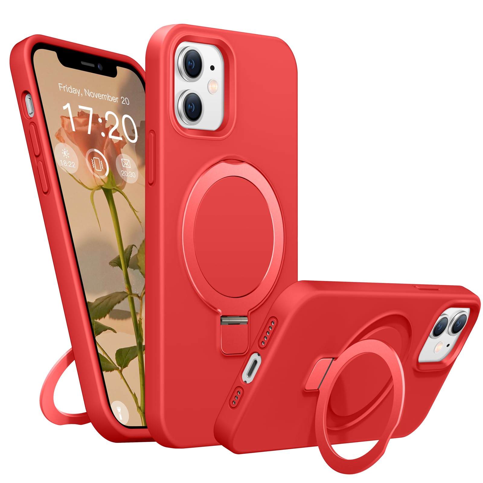 BENTIACC Magnet Silikon Hülle für iPhone 12/12 Pro mit Ständer, Rot | Militär-Stoßschutz Handyhülle, Weiches Kratzfestes Mikrofaserfutter, Ideal für Freisprech-Videoanrufe