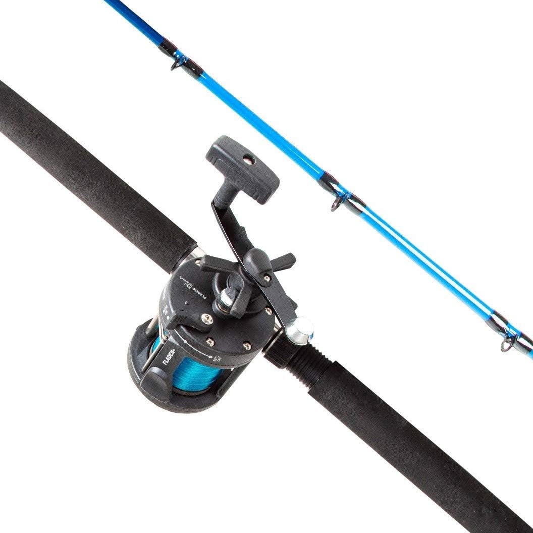 FLADEN Fishing - Quality 6ft or 7ft - 30 to 40 lbs Class BOAT SEA FISSION BLUE Rod and Multiplier Reel Combo - Pre Loaded with Line For Offshore Marine Fish (6ft / 1.8m) [12K-350180]