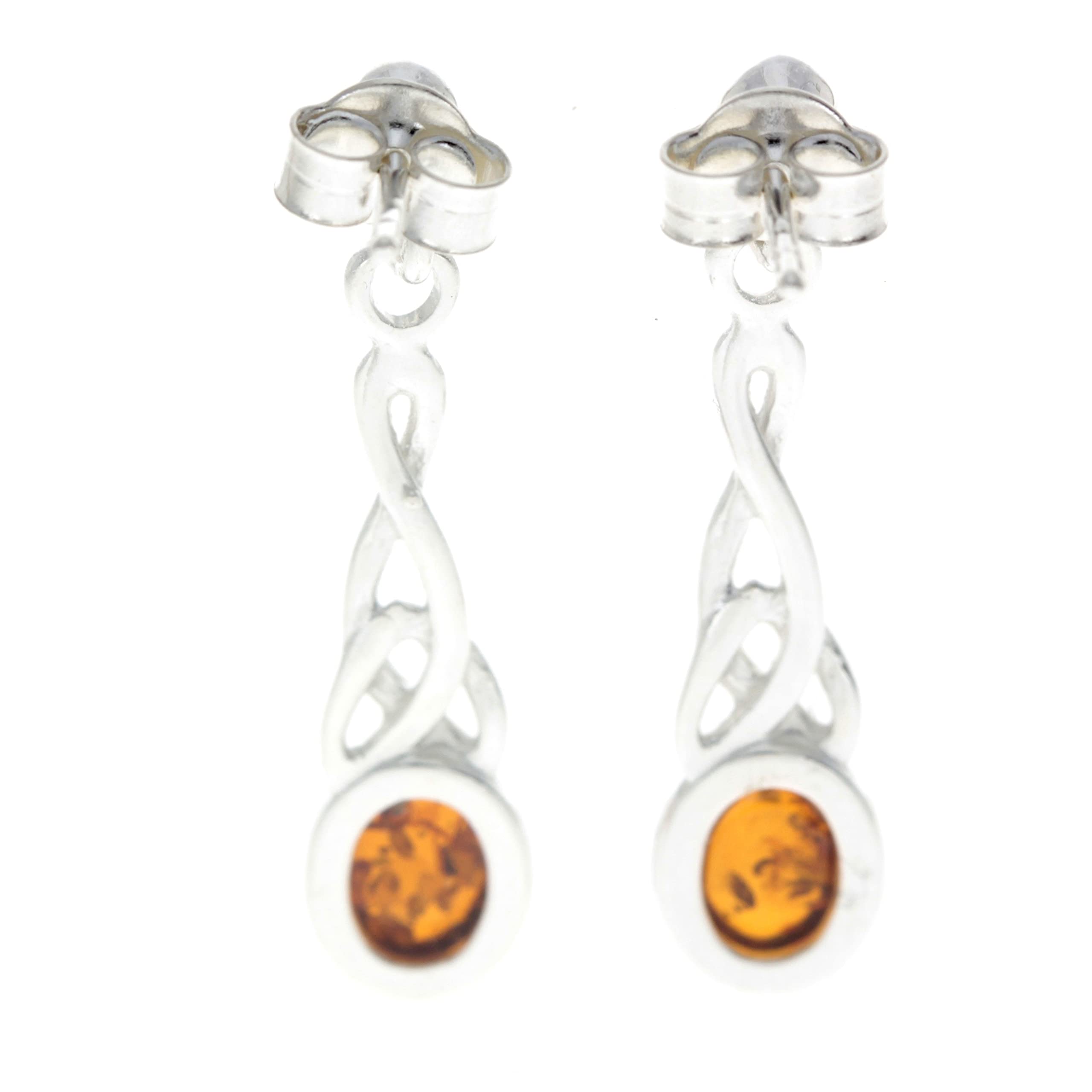 Noda 8007 - Orecchini pendenti in vera ambra baltica ovale e argento sterling 925