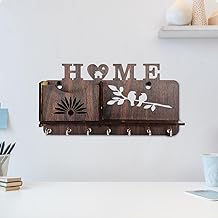 OUTLIVING Wall Mount Key Holder for Home Office Wooden Key Stand/Keychain Hanger/Organizer (7 Hooks, Beige)