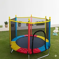 Cama Elástica Infantil com Rede de Proteção, diâmetro 140cm X altura 120cm, Colorida, pula pula para Interior e Exterior ELORIA