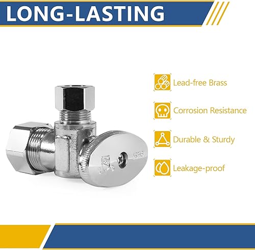 Miniatura 3 de GUOFIS Paquete de 4 válvulas de parada angular válvulas de cierre de agua de 14 de giro válvula de cierre de compresión Pex x 38 de pulgada DE