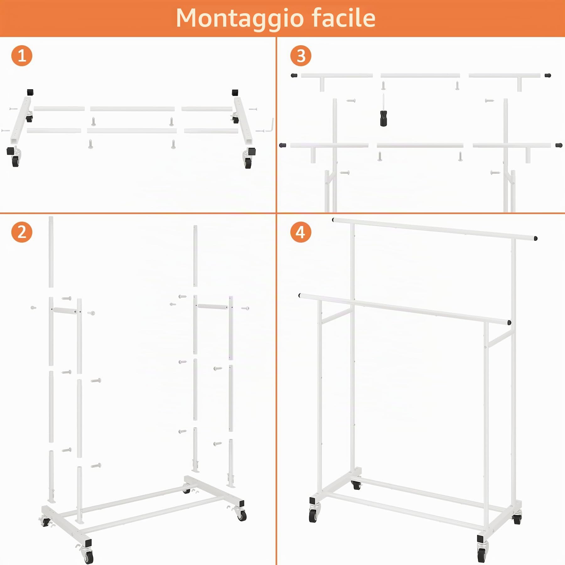 Calmootey Appendiabiti a doppia asta, appendiabiti portatile per camera da letto, soggiorno, negozio di abbigliamento, bianco
