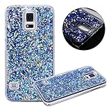 Galaxy S5 Case, Galaxy S5 Neo Case, Galaxy S5 Liquid Glitter Case,PHEZEN 3D Creative Design Shiny Quicksand Flowing Bling Glitter Sparkle Heart Clear Hard Case for Samsung Galaxy S5 - Blue Diamonds