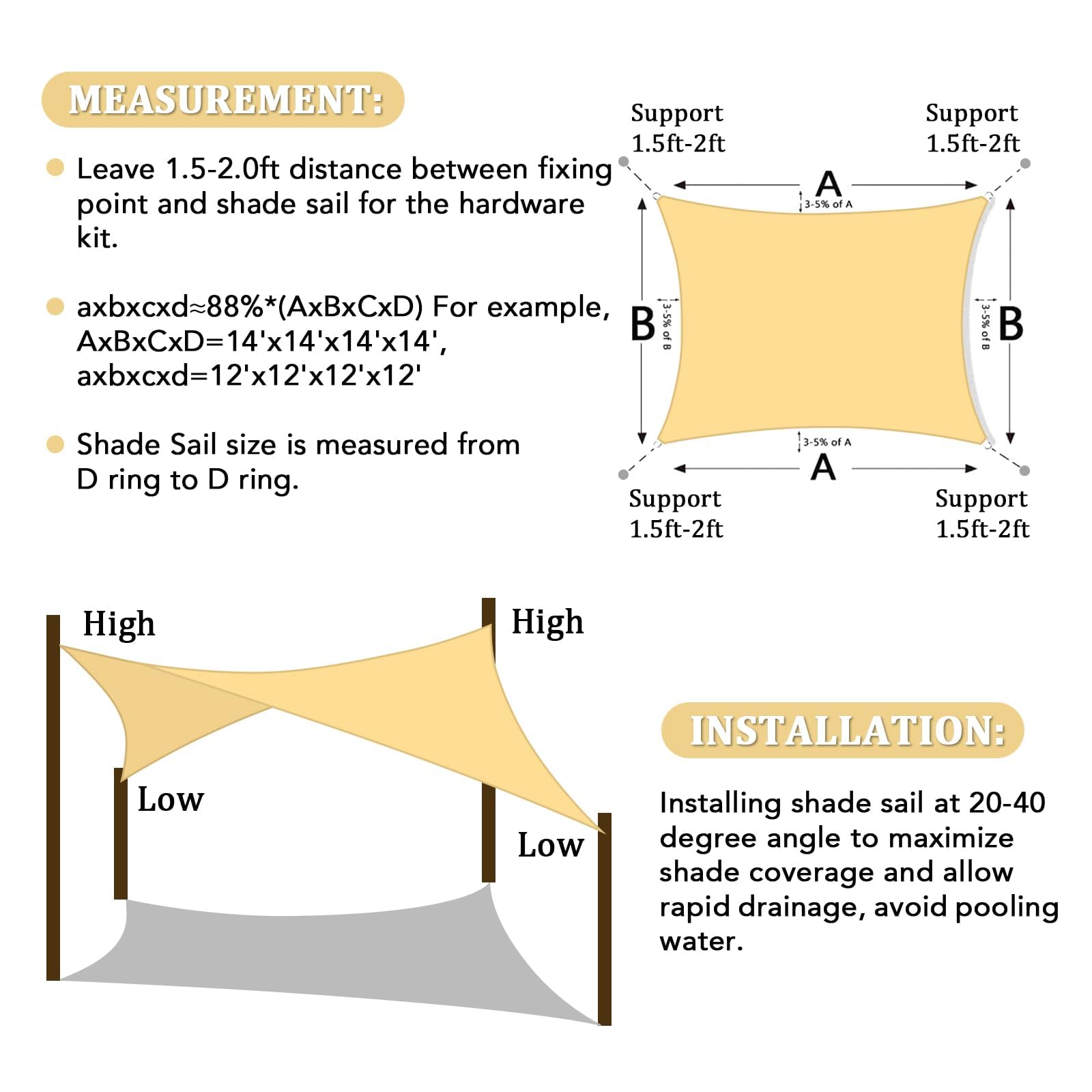 UV Block Outdoor Covering Cloth Rectangular 10x10 Sun Shade Sail Sand Breathable