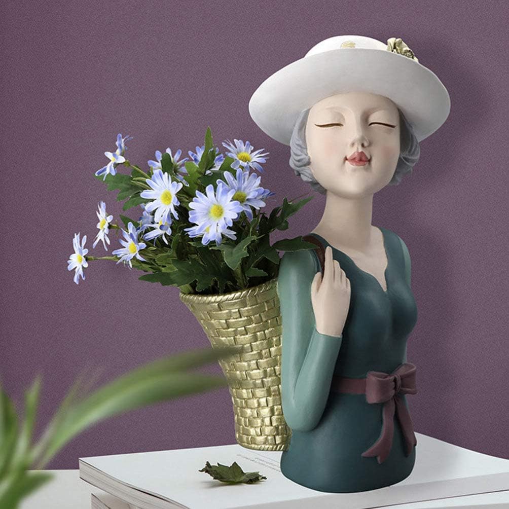1pc Girl with Basket Ornament Resin Craft Decor Back Basket Girl Adornment Desktop Storage Decoration Resin Craft Back Ornament Lovely