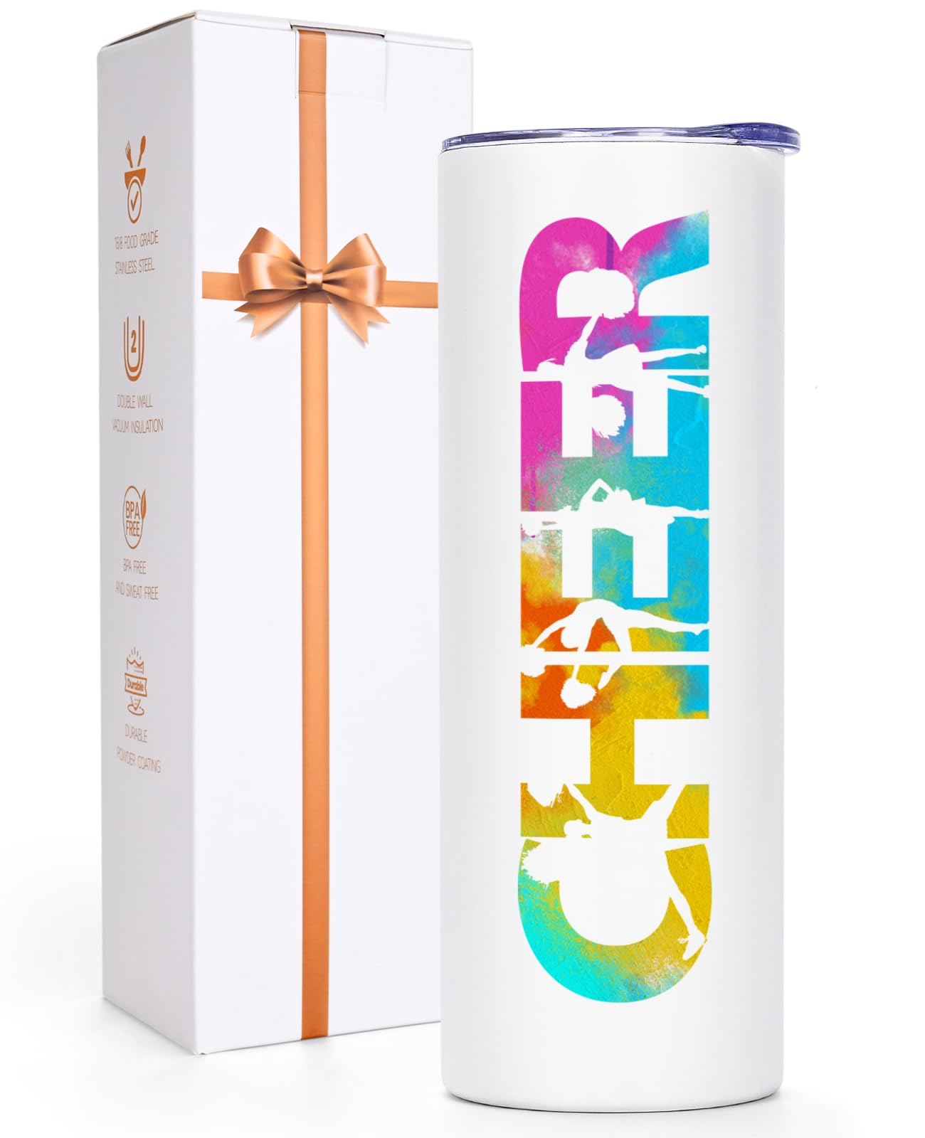 Gtmileo Cheer Coach Gift for Women - Cheer - 20oz Stainless Steel Insulated Skinny Tumbler, Cheerleader Gifts for Girls, Cheer Gifts Christmas Gifts for Cheerleaders Cheer Squad (White)