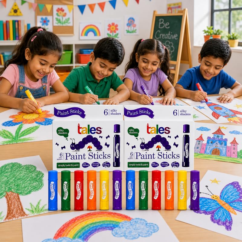 Image of Tales Silky Paint Sticks for Kids Drawing, Painting (Pack of 2, Each 6 Colors) - Twist & Paint, Washable, Quick Dry, Non-Toxic & Safe, Mess-Free Twistable Crayons for Children, Birthday Return Gift
