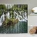Tenda da doccia con paesaggio a cascata Alberi della foresta Piante verdi Rocce Paesaggio naturale Schermo da bagno impermeabile con gancio S.3 150x200cm