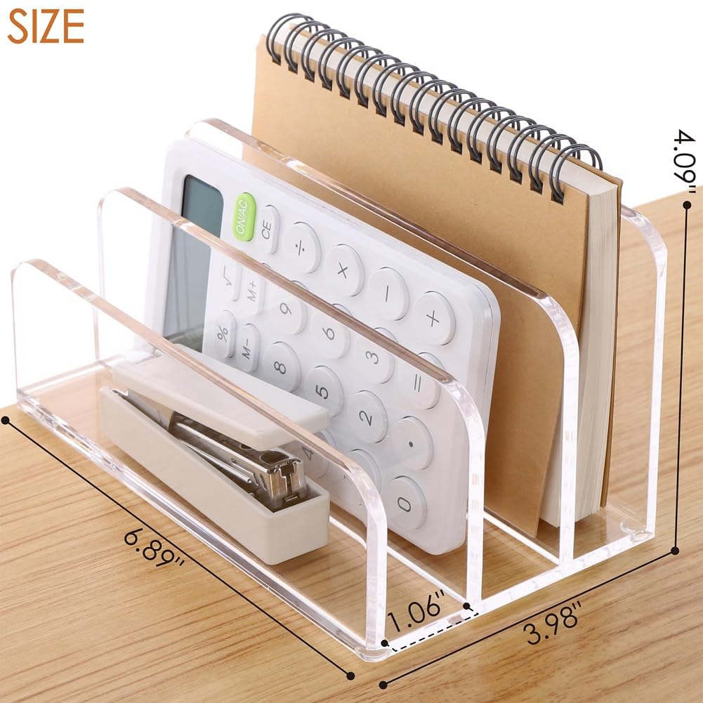 Organizador de Escritorio Acrílico con 3 Compartimentos, Portacartas Vertical y Clasificador de Archivos