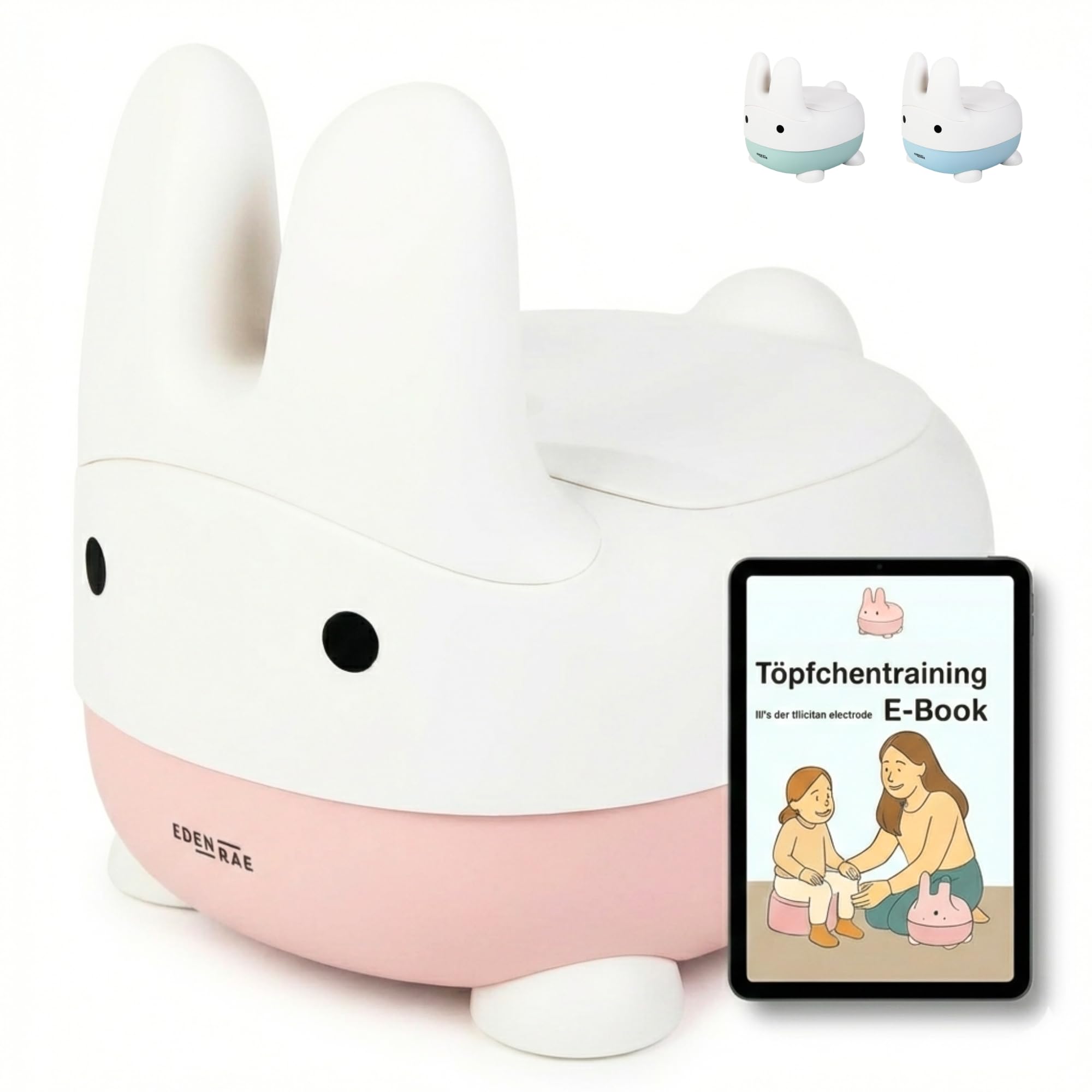 Töpfchen für Kinder – Babytoilette & Kindertoilette mit Deckel, BPA-frei – Potty & Kinderklo ab 1 Jahr – inkl. E-Book & Belohnungskarte zum Töpfchentraining – Hasen-Design – Rosa – von EDEN RAE®