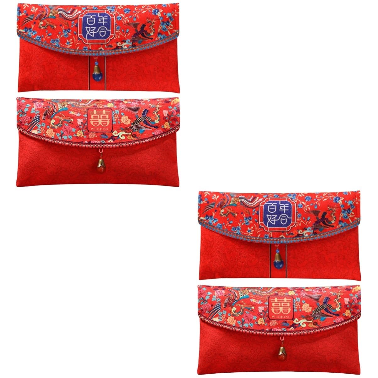 Charme bouquet et enveloppe rouge de mariage - Lot de pochettes en tissu pour cadeaux de mariés