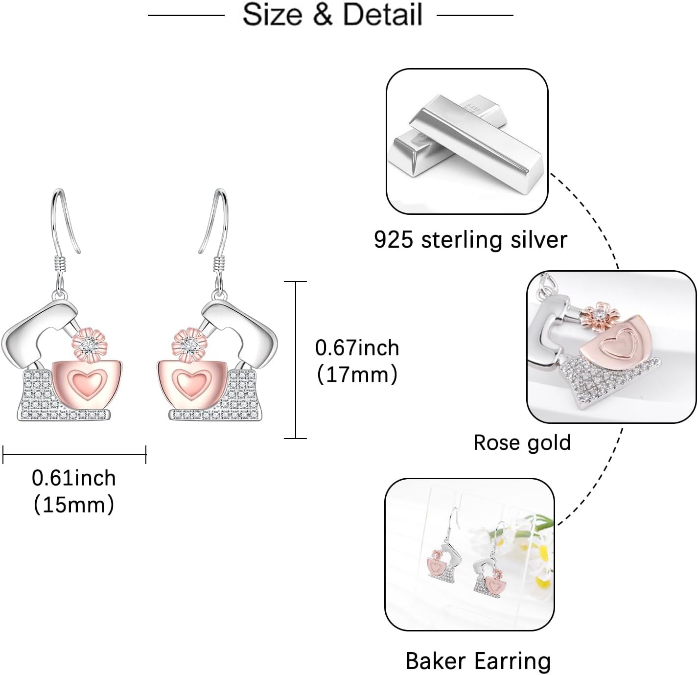 Baker Dangle Earrings for Women - Sterling Silver Whisk Baking Jewelry for Baker Lover Pastry Chef Dangle Drop Earrings Hypoallergenic Gift for Culinary Students Daughter Granddaughter