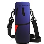 RICHEN Neoprene Water Bottle Carrier Bag with Adjustable Shoulder Strap,Insulated Water Bottle Cover for 750ml/24oz Stainless Steel/Glass/Plastic Bottles (Smiling Face,750ml)
