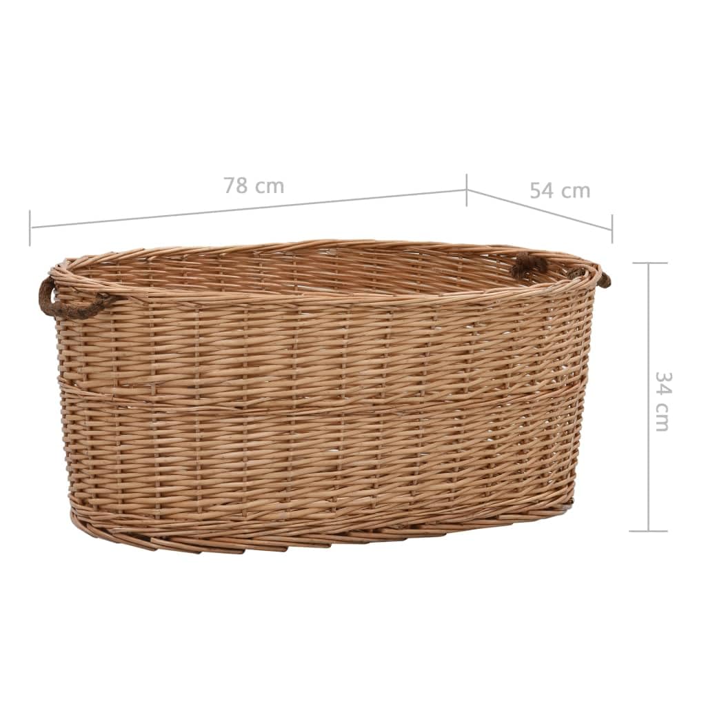 Cesta de madera de mimbre natural con asas de transporte, 78 x 54 x 34 cm, versátil cesta para leña para chimenea y estufa en interiores, sala de estar, terraza, almacén robusto