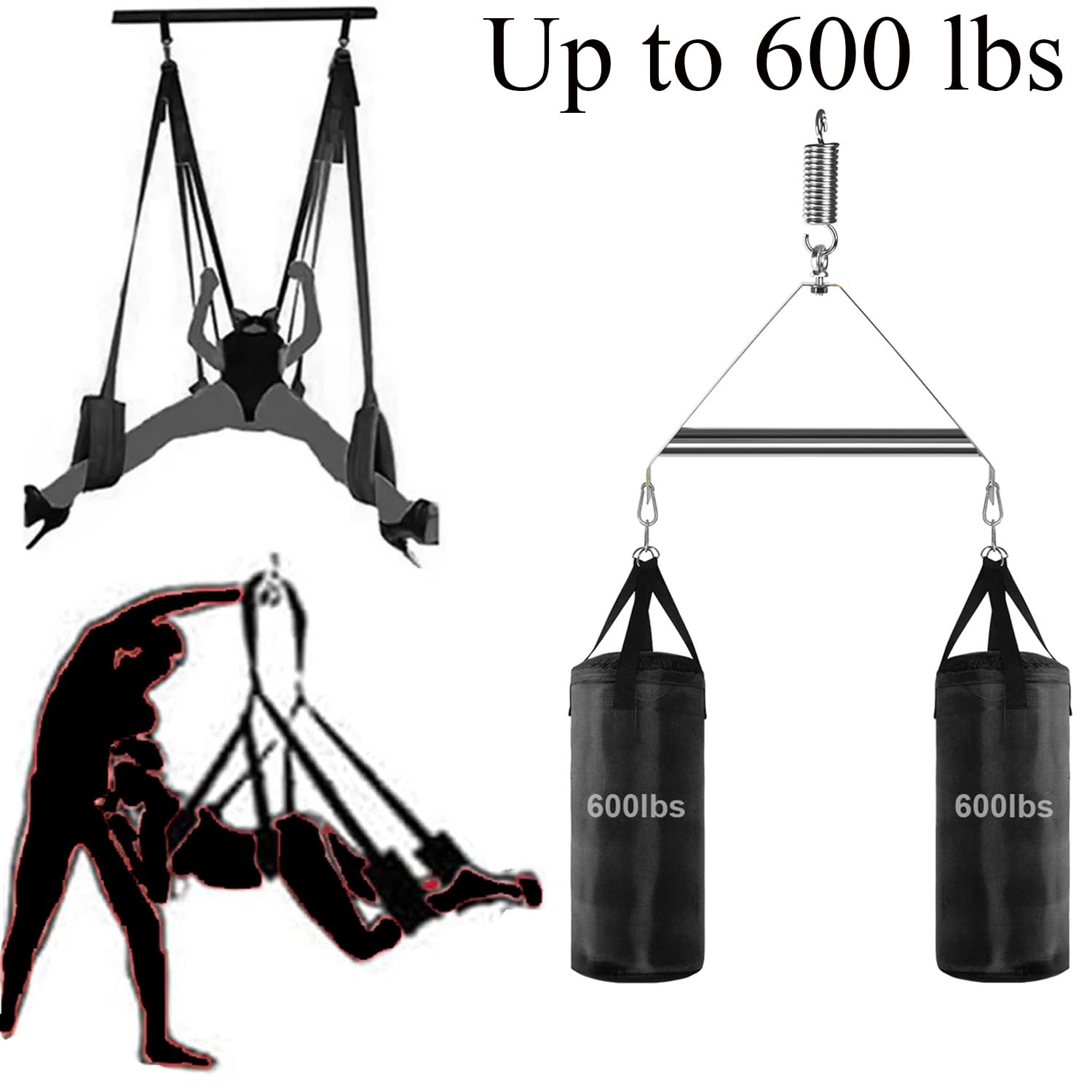 Balançoire Érotique pour Adultes, Rotation à 360°, Balançoire de Porte et de Plafond 2 en 1, Ensemble de Jouets BDSM (Balançoire Carmen au Plafond Noir)