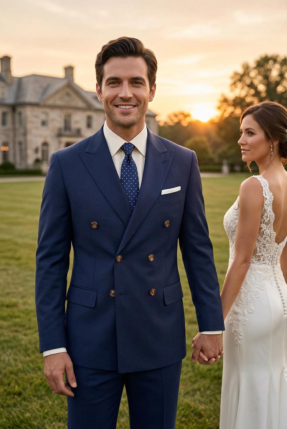 2 Piece Double Breasted Suits Men Formal Suits Peak Lapel Mens Slim Fit Suit for Wedding Business Prom