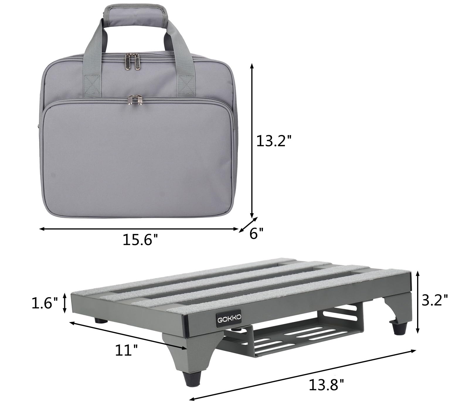 GOKKO Gitarren-Pedalboard aus Aluminiumlegierung, 35 x 28 cm, mit Netzteilhalterung, inklusive Tragetasche und Befestigungsbändern (grau, GKA-14GY)