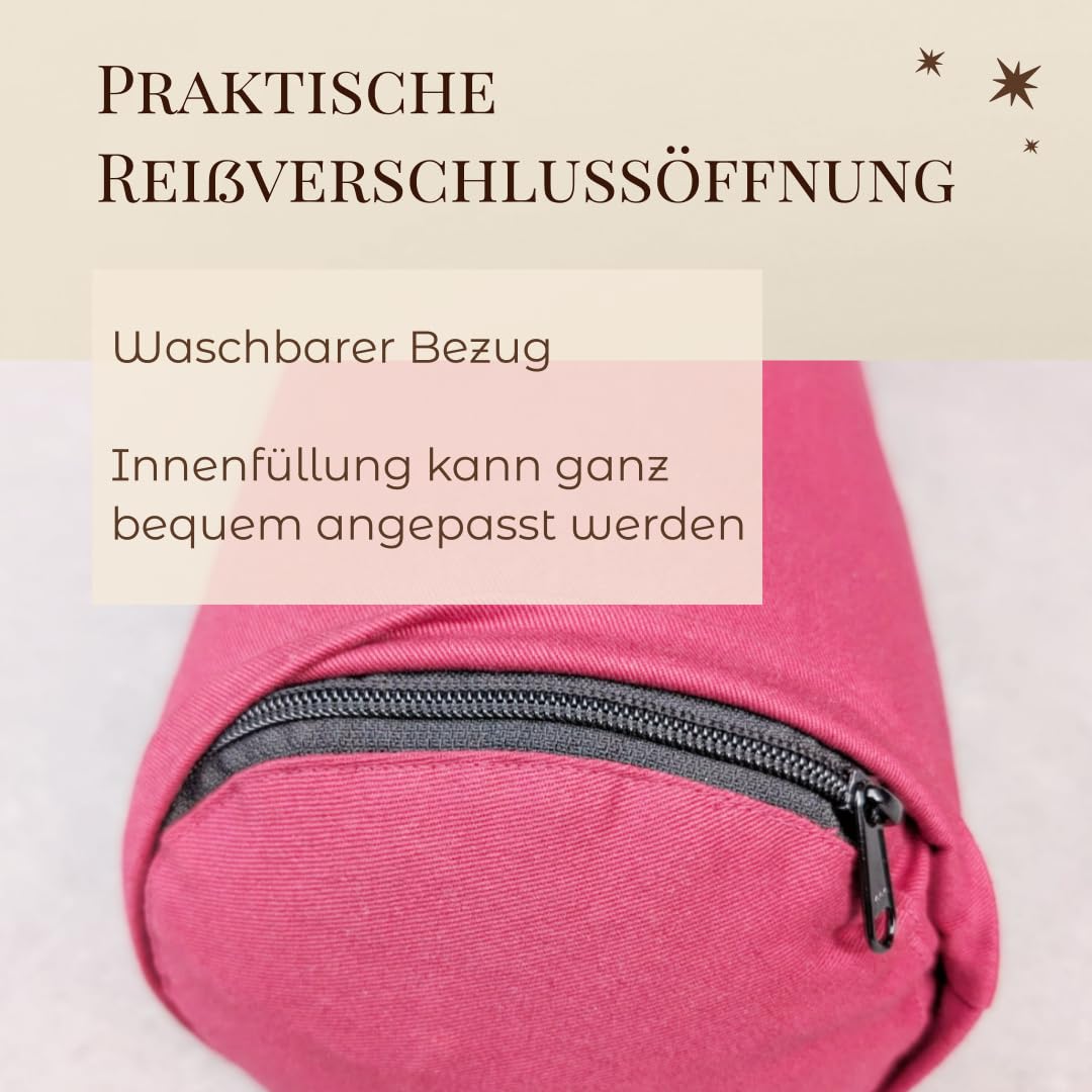 PURE SHANTI Yogabolster aus 100% Bio-Baumwolle, rund, mittelgroß 63x17 cm