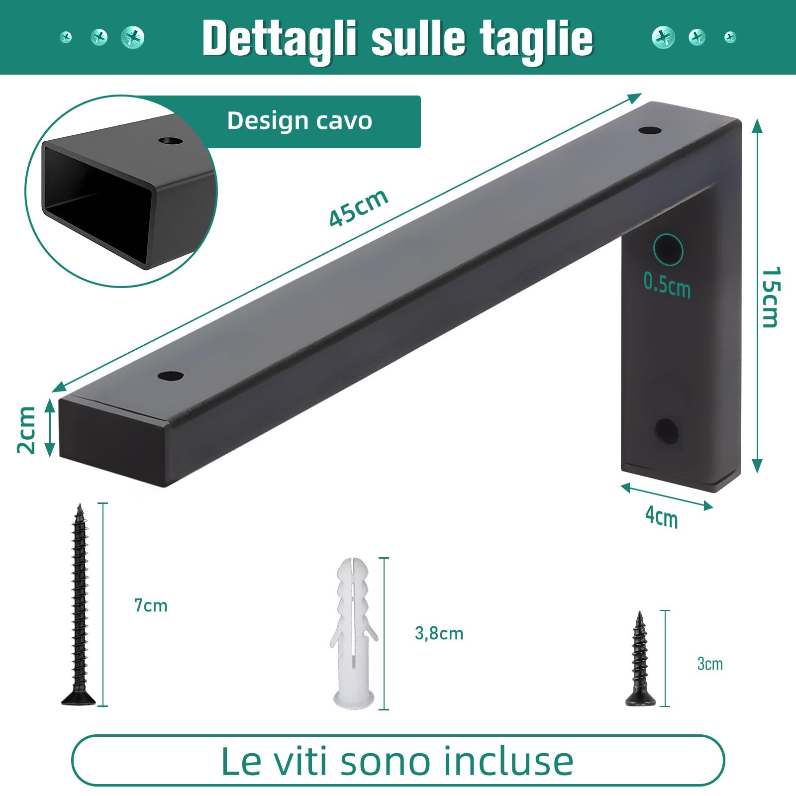 MLOQI 4 Pezzi Staffe per Mensole Pesanti Industrial, Reggimensola, Reggi Mensola da Muro, Staffe a L, Supporti per Scaffali Aperti Mensole Telaio Lavabo Bagno con Viti (45 cm)