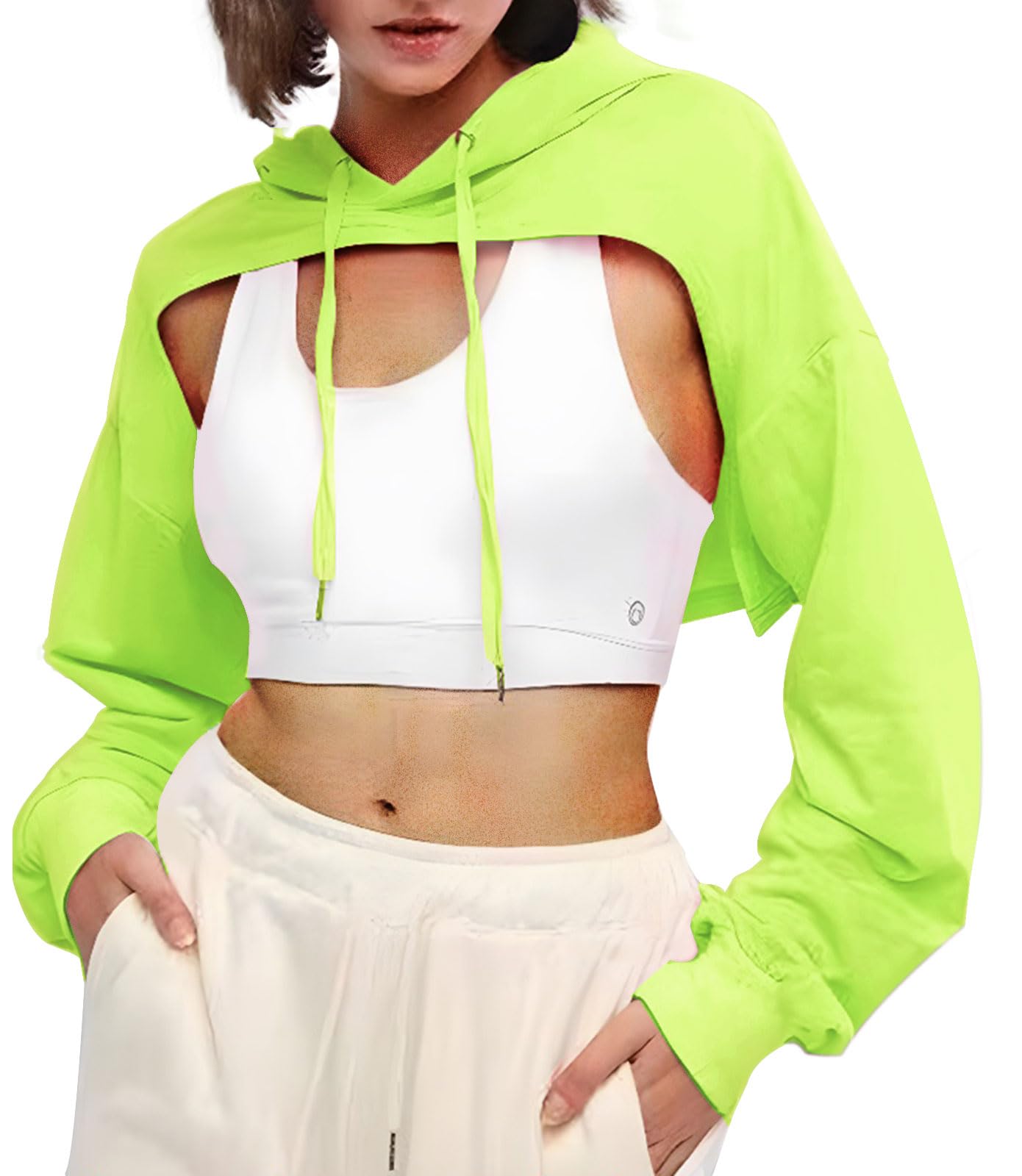 BEJONS Women Long Sleeve Cropped Super Crop Top Hoodies Sweatshirt Aesthetic Punk Hip Hop Dance Sexy Rave Cloth