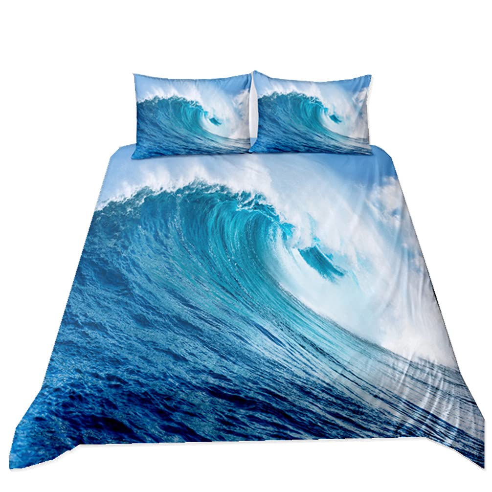 Niebieskie morze zestaw pościeli Super King Ocean Plaża Niebieskie niebo Białe chmury Krajobraz Nadruk Poszewka na kołdrę 230 x 260 i 2 poszewki na poduszkę