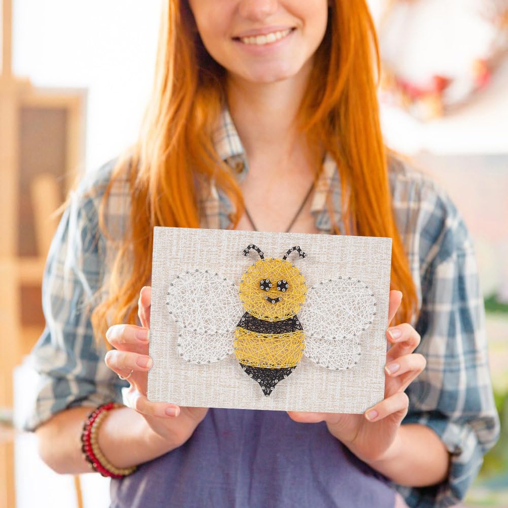 Bee String Art Craft Kit - Wood Stitched Embroidery Panel For Teens & Adults
