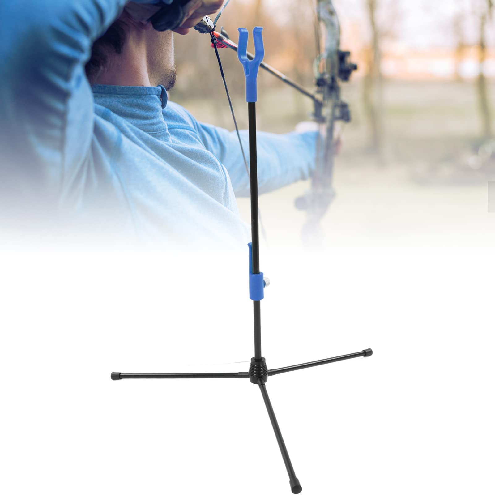 Rosvola Soporte de Arco de Tiro con Arco, Soporte de Arco Recurvo Aleación de Aluminio Fácil Desmontaje Varilla de Fibra de Vidrio Universal para Exteriores (Azul)