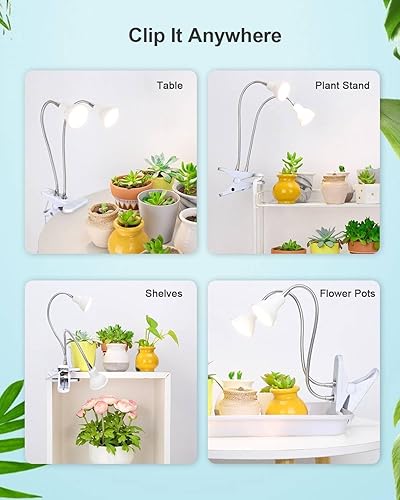 Miniatura 4 de DOMMIA Luces de cultivo para plantas de interior, luz de crecimiento de espectro completo con LED rojo blanco cálido, luz de planta de clip de doble
